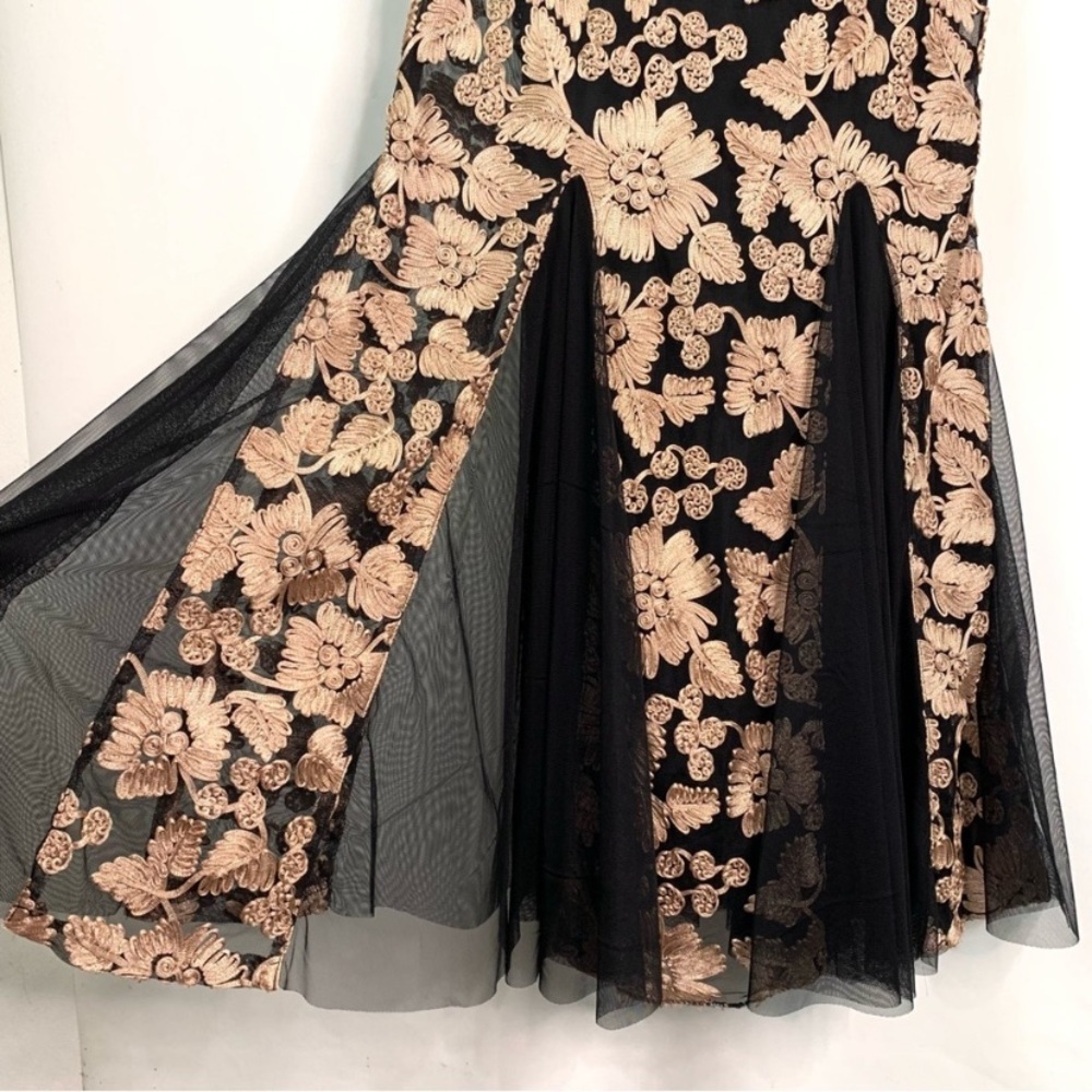 Alex Evenings Floral Embroidered Stretch Tulle Gown Maxi Dress Size 16 Tan Black - Picture 6 of 13